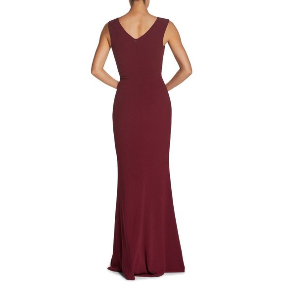 DRESS THE POPULATION Plunge Sandra Trumpet Gown Dress Burgundy Medium 6 NEW - Picture 3 of 12